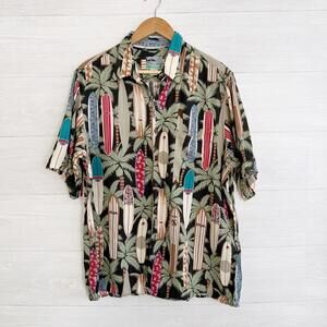 *flaw Reyn Spooner - Surfboard short sleeve rayon button up shirt, L